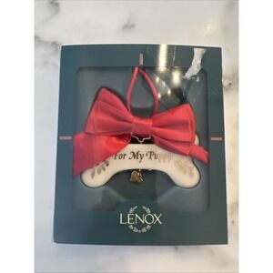 NEW Lenox"For My Puppy" Porcelain DOG BONE ORNAMENT with Red Bow and Gold Heart